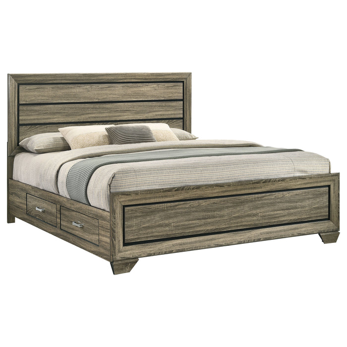 Kauffman Wood Eastern King Storage Panel Bed Washed Taupe