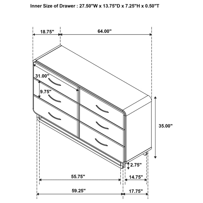 Amsbury 6-drawer Dresser Cabinet Nutmeg