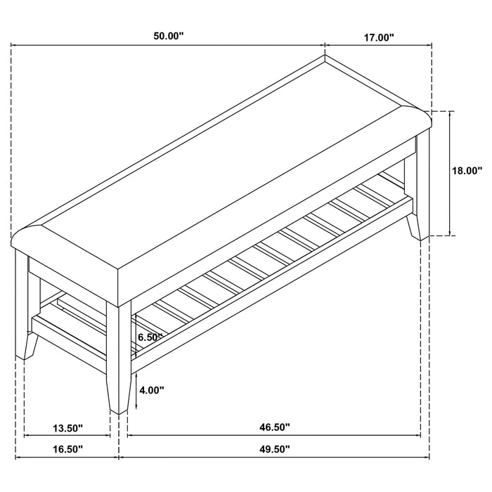 Bexhill Upholstered Rectangular Bench with Shelf White