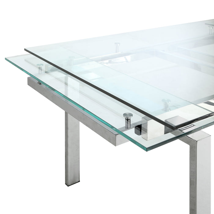 Wexford 87-inch Glass Top Extension Leaf Dining Table Chrome