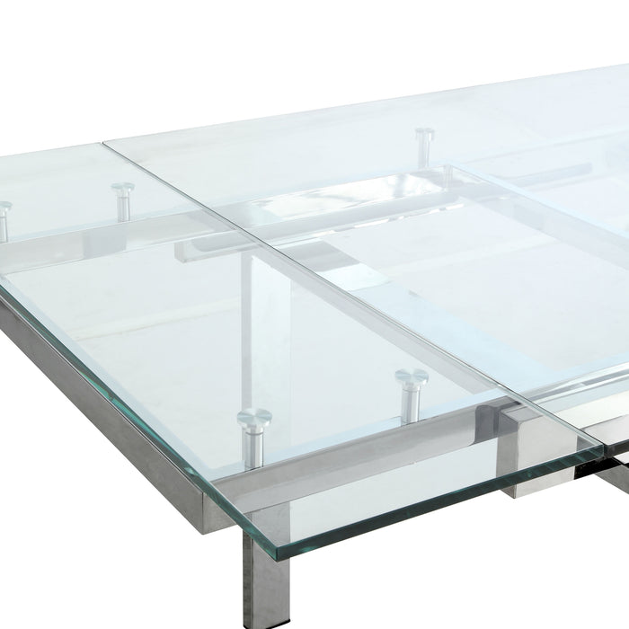 Wexford 87-inch Glass Top Extension Leaf Dining Table Chrome