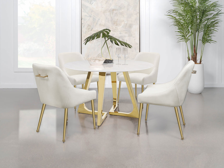 Gwynn Round 51-inch Marble Stainless Steel Dining Table Gold