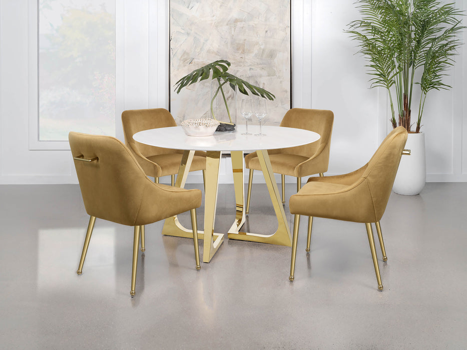 Gwynn Round 51-inch Marble Stainless Steel Dining Table Gold