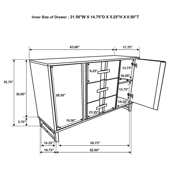 Kelly 3-drawer Storage Dining Sideboard Buffet Dark Grey