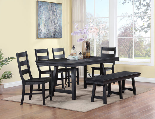 Newport 6-piece Rectangular Trestle Dining Table Set Black