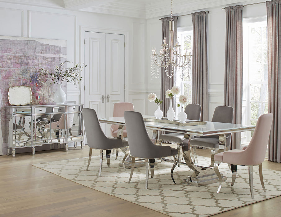 Antoine 7-piece Rectangular Glass Top Dining Set Grey & Pink