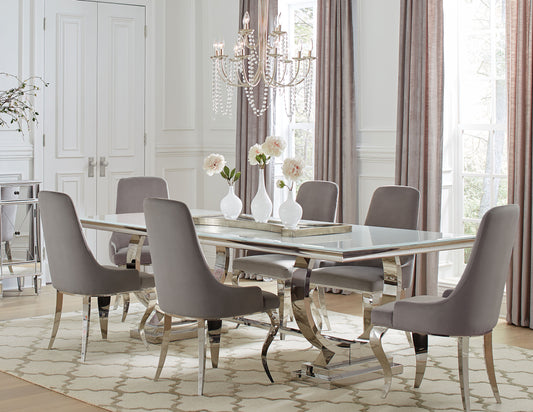 Antoine 7-piece Rectangular Glass Top Dining Table Set Grey