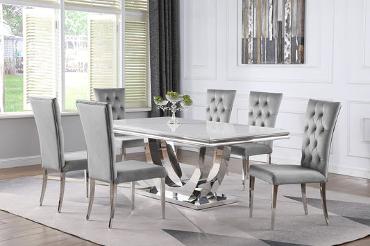 Kerwin 7-piece Rectangular Dining Table Set Grey and Chrome