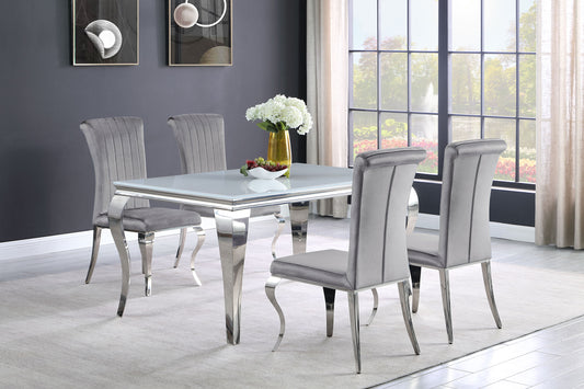 Carone 5-piece 61" Rectangular White Glass Dining Set Grey