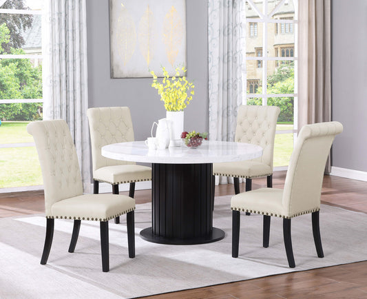 Sherry 5-piece Round Marble Top Dining Table Set Beige