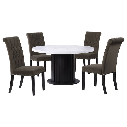Sherry 5-piece Round Marble Top Dining Table Set Brown
