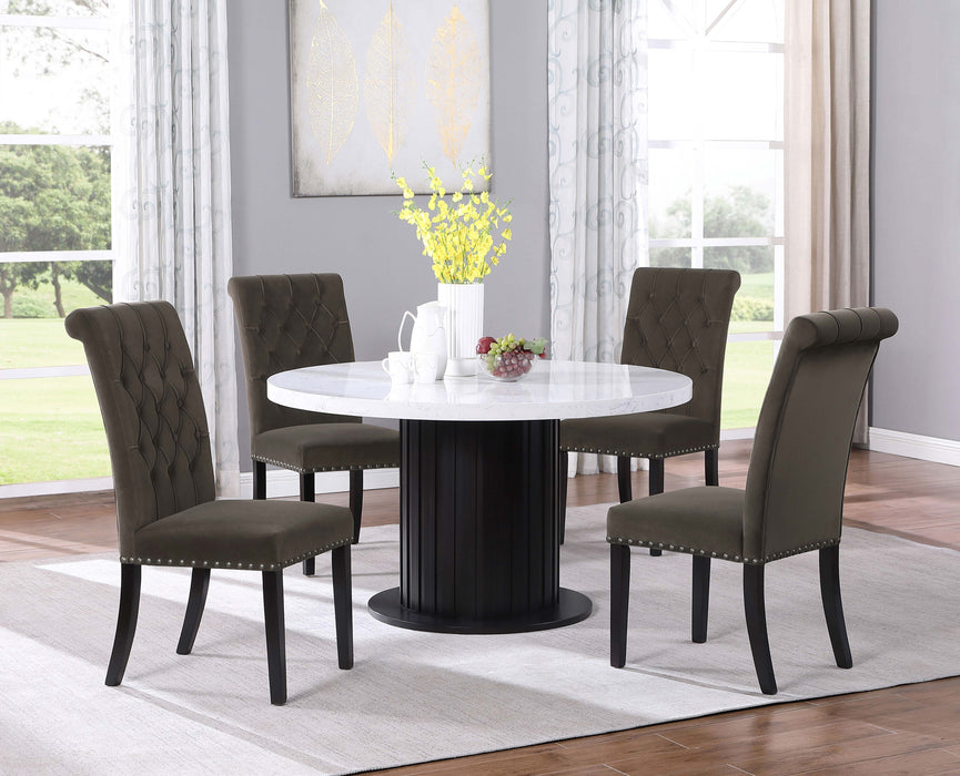 Sherry 5-piece Round Marble Top Dining Table Set Brown