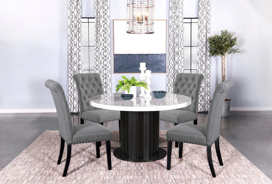 Sherry 5-piece Round Marble Top Dining Table Set Grey