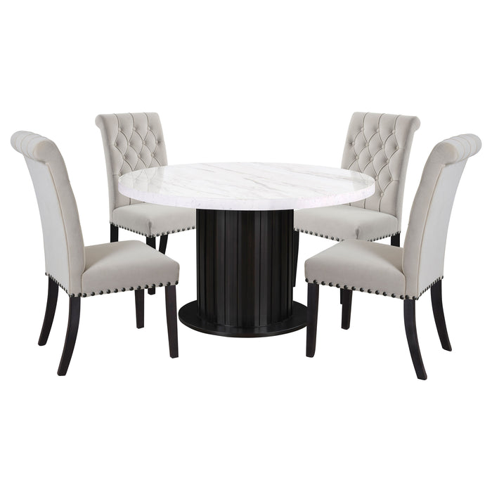Sherry 5-piece Round Marble Top Dining Table Set Sand