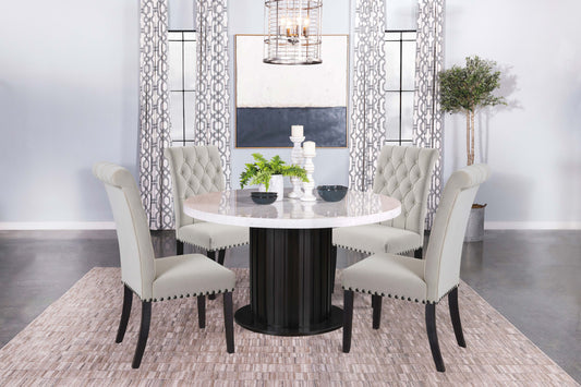 Sherry 5-piece Round Marble Top Dining Table Set Sand