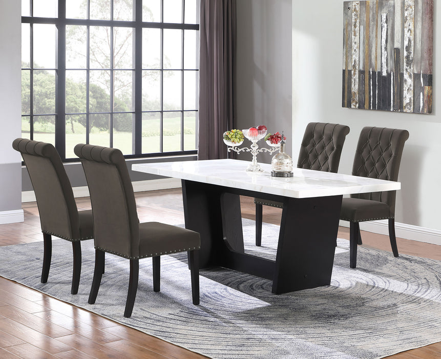 Sherry 5-piece Rectangular Marble Top Dining Table Set Brown