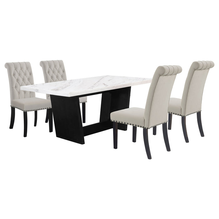Sherry 5-piece Rectangular Marble Top Dining Table Set Sand