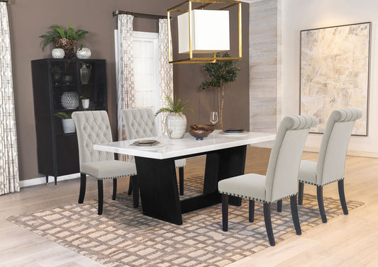 Sherry 5-piece Rectangular Marble Top Dining Table Set Sand