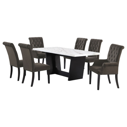 Sherry 7-piece Rectangular Marble Top Dining Table Set Brown