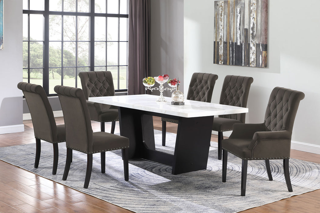 Sherry 7-piece Rectangular Marble Top Dining Table Set Brown