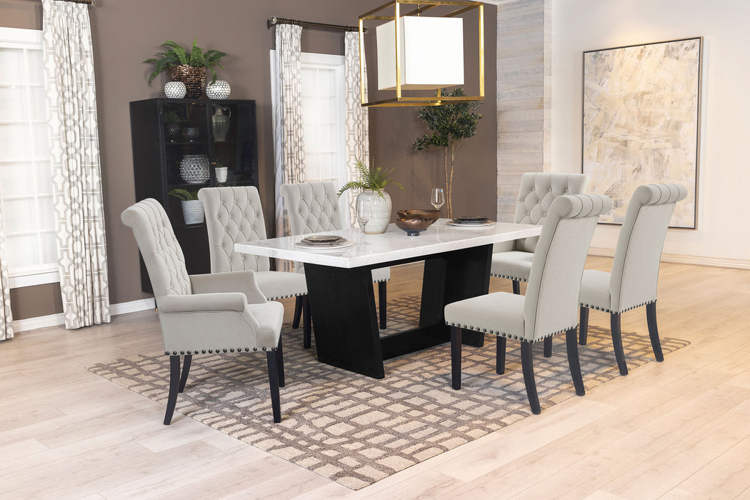 Sherry 7-piece Rectangular Marble Top Dining Table Set Sand