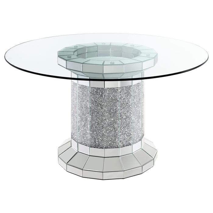 Ellie Round 52-inch Mirrored Glass Top Dining Table Silver