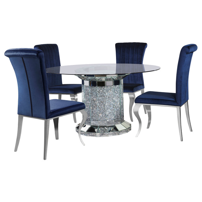 Ellie 5-piece Mirrored Pedestal Dining Table Set Ink Blue