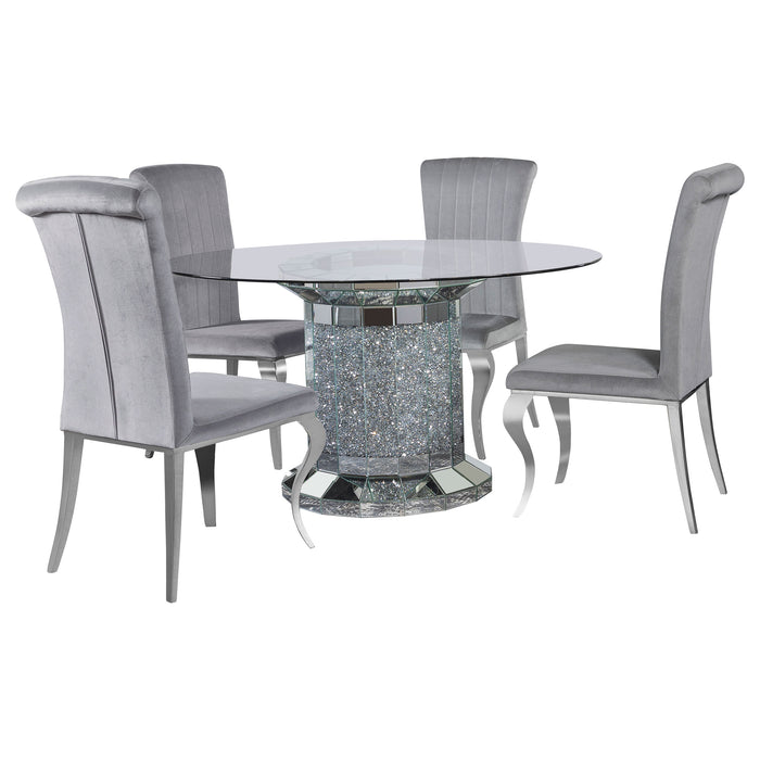 Ellie 5-piece Mirrored Pedestal Dining Table Set Grey