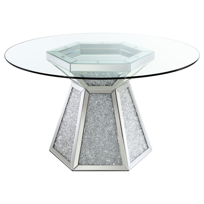 Quinn Round 52-inch Glass Top Mirrored Dining Table Silver