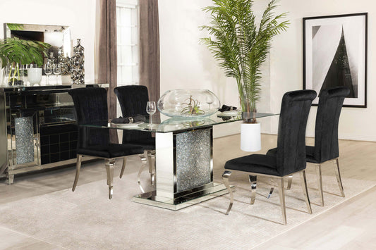 Marilyn 5-piece Rectangular Mirrored Dining Table Set Black