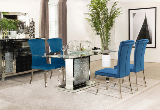 Marilyn 5-piece Rectangular Mirrored Dining Table Set Blue