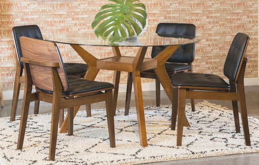 Paxton 5-piece Round Glass Top Dining Table Set Nutmeg