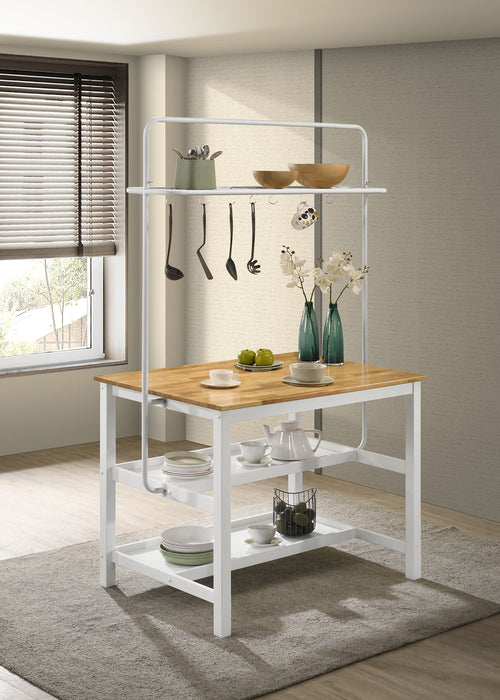 Edgeworth Kitchen Island Counter Table with Pot Rack White