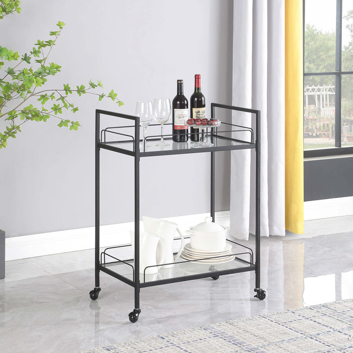 Curltis 2-tier Rectangular Glass Shelf Metal Bar Cart Black
