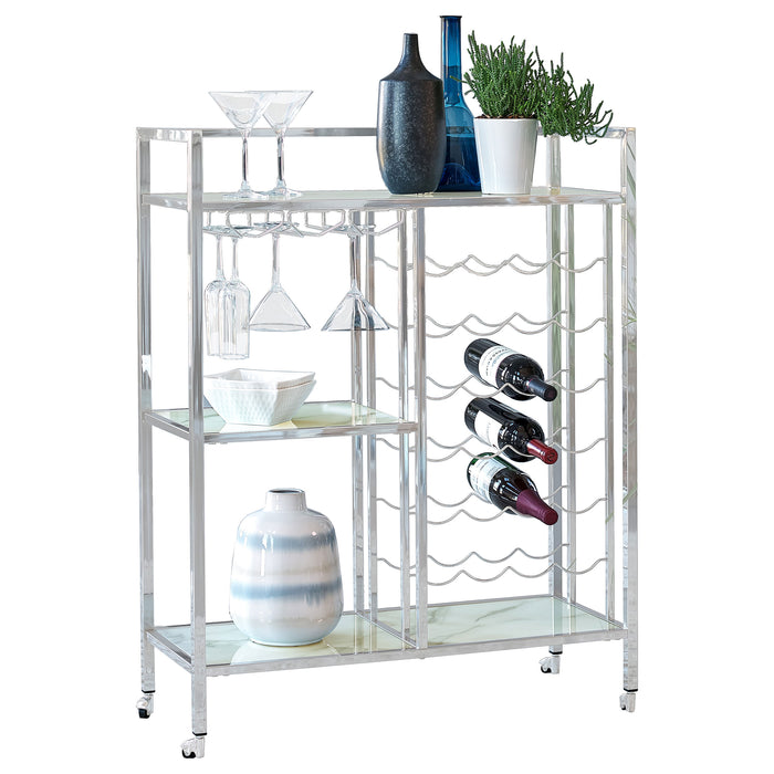 Derion 3-tier Rectangular Glass Shelf Metal Bar Cart Chrome