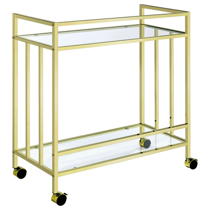 Cara 2-tier Rectangular Glass Shelf Metal Bar Cart Brass