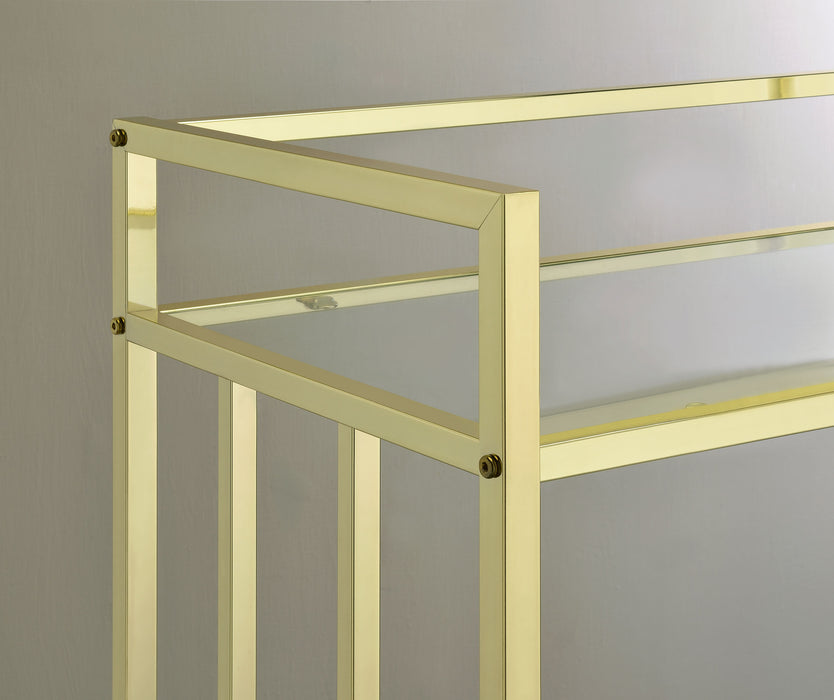 Cara 2-tier Rectangular Glass Shelf Metal Bar Cart Brass