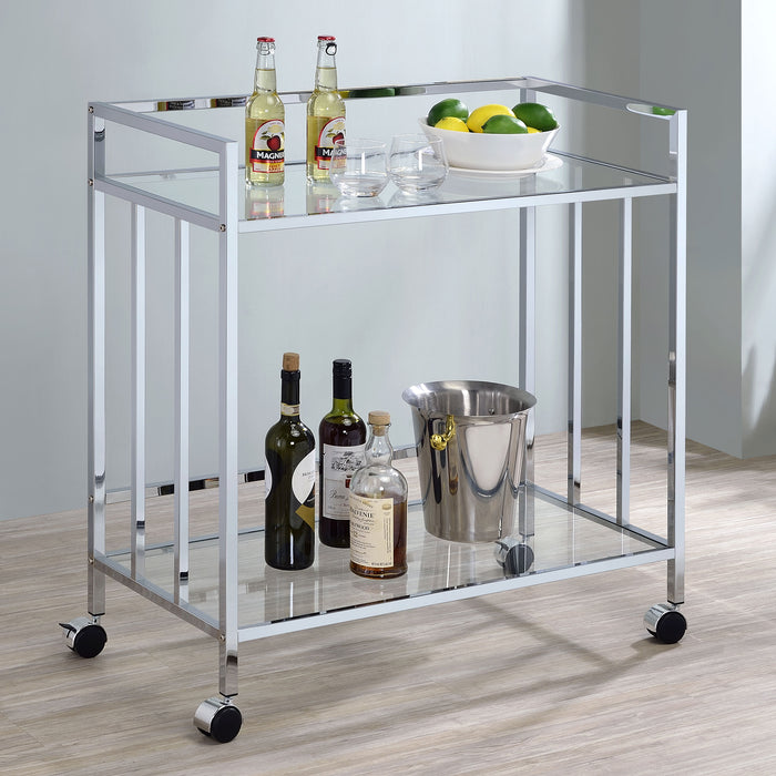 Cara 2-tier Rectangular Glass Shelf Metal Bar Cart Chrome