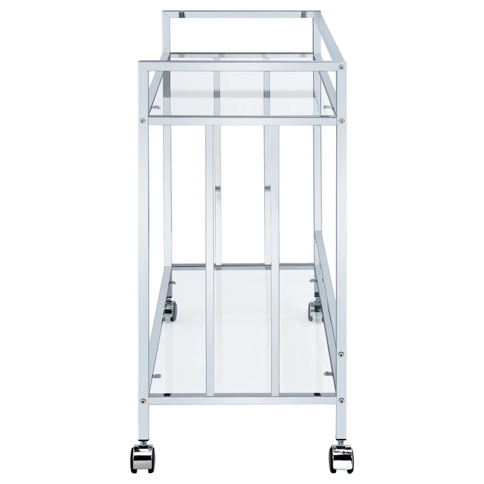 Cara 2-tier Rectangular Glass Shelf Metal Bar Cart Chrome