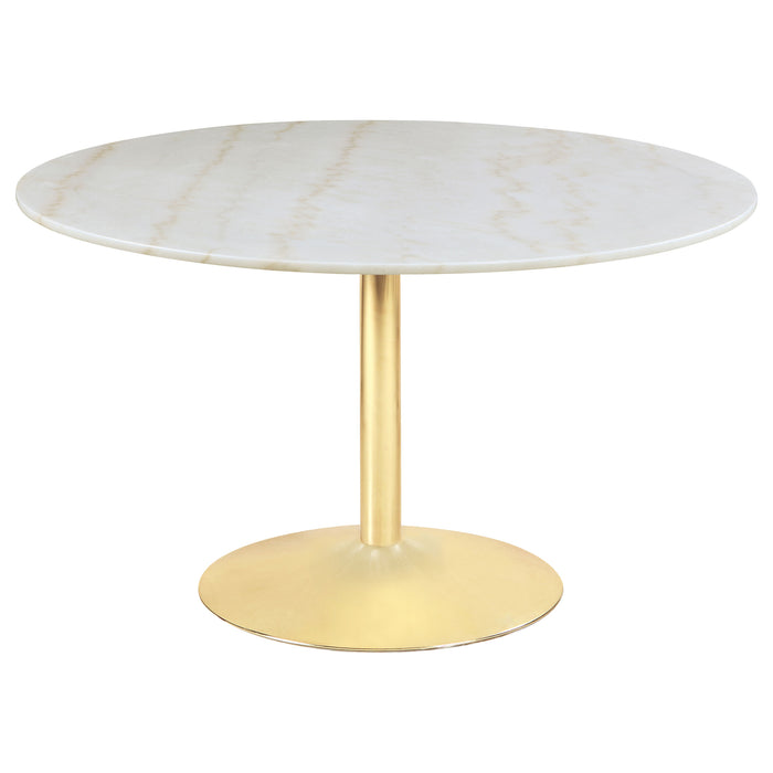 Kella 5-piece Round Marble Top Dining Set White and Gold
