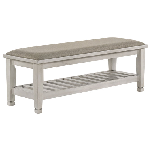 Franco Fabric Upholstered Bench with Shelf Distressed White