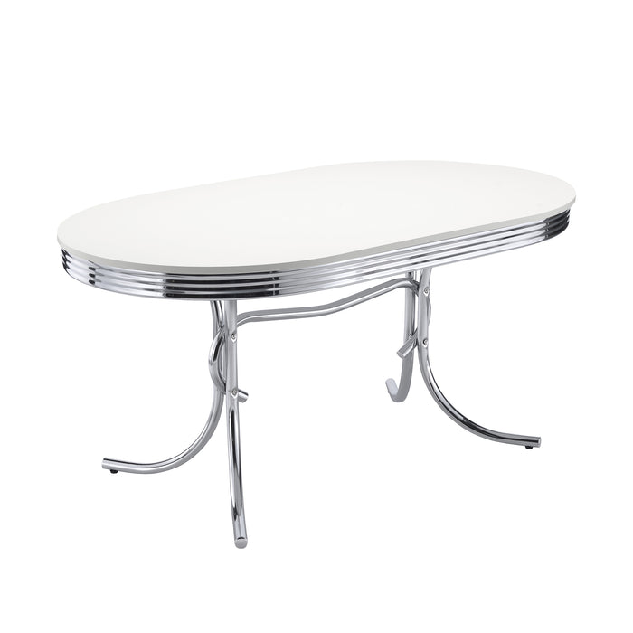 Retro Oval 60-inch Wood Top Dining Table White and Chrome