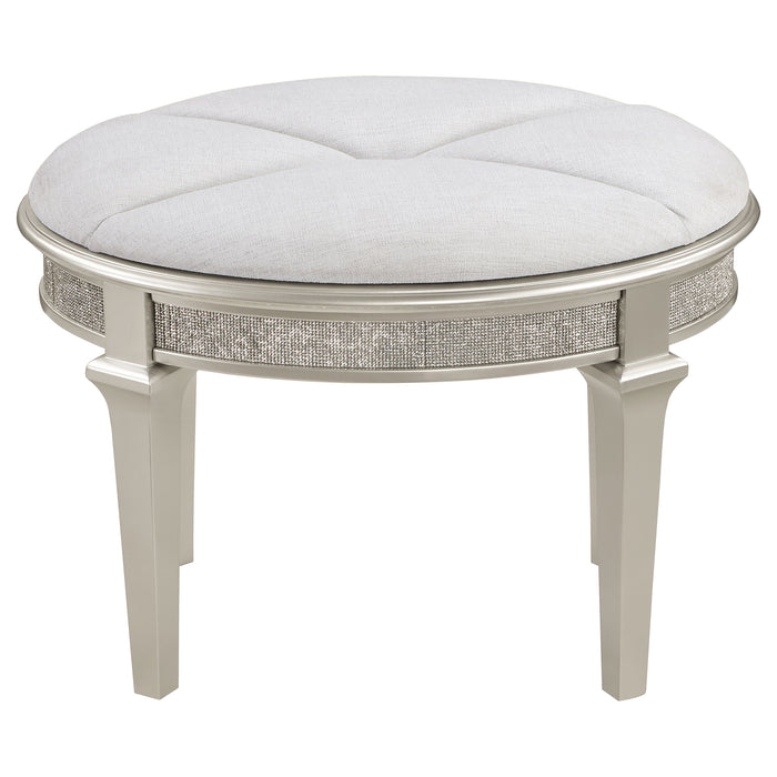Evangeline Upholstered Oval Vanity Stool Silver and Ivory