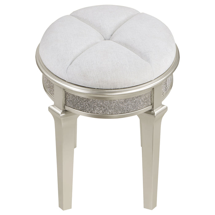 Evangeline Upholstered Oval Vanity Stool Silver and Ivory