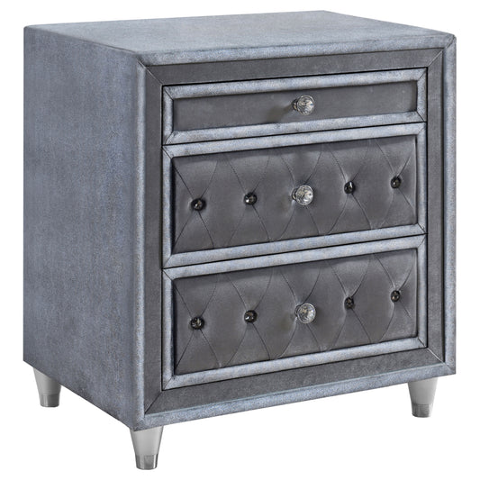 Antonella Upholstered 3-drawer Nightstand Grey