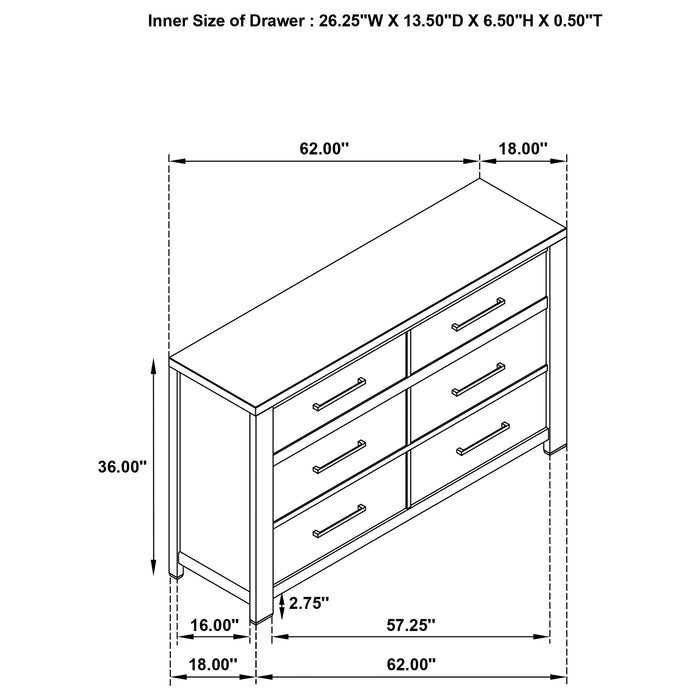 Kieran 6-drawer Dresser Grey