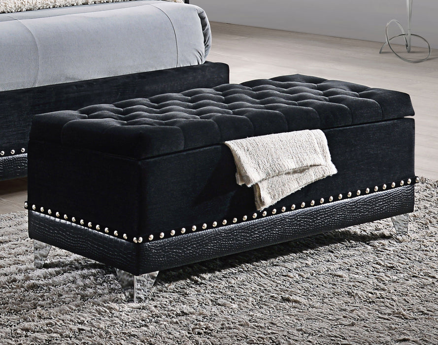 Barzini Velvet Upholstered Tufted Storage Bench Black