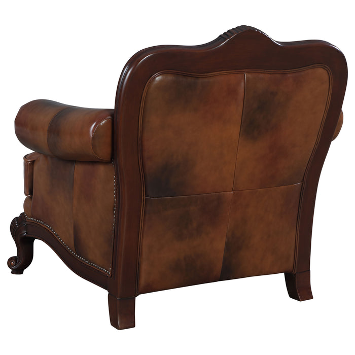 Victoria Full Leather Upholstered Rolled Arm Chair Brown