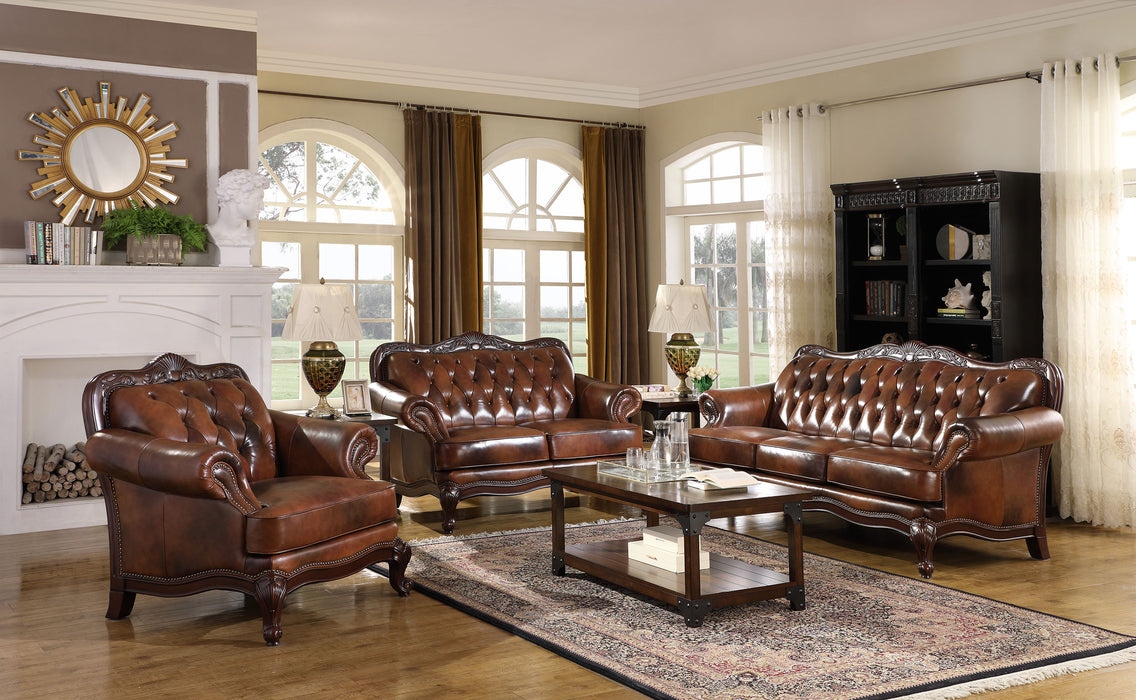 Victoria Full Leather Upholstered Rolled Arm Chair Brown