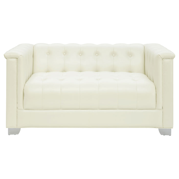 Chaviano Upholstered Track Arm Loveseat Pearl White